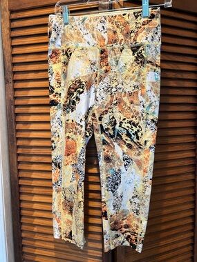 Calvin Klein Performance Abstract Print Joggers in Yellow, Brown & Black Medium
